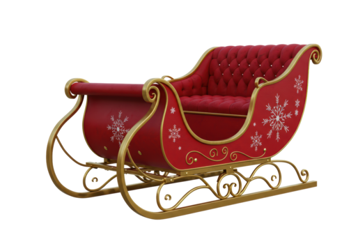 Isolated Red and Gold Santa Sleigh Decorative Christmas Sled