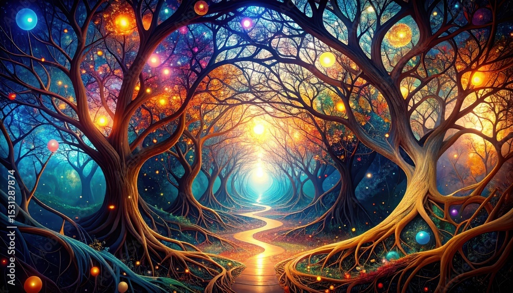 Aufkleber abstract visualization of pathways and ideas in an enchanted forest