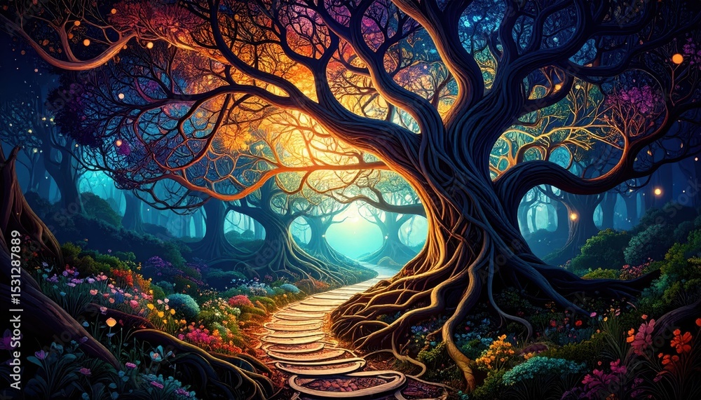 Poster abstract visualization of thoughts and ideas in a branching pathway