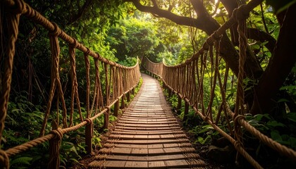 Obraz premium Intricate Pathway of Delicate Woven Threads through Lush Forest