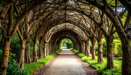 Obraz premium Woven Branches Form Natural Archway Over Serene Pathway