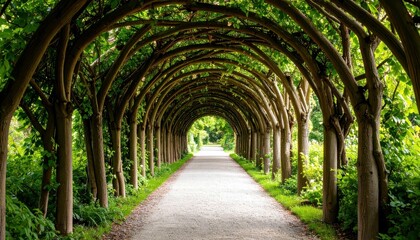 Obraz premium Woven Tree Branches Creating Natural Archway Over Garden Pathway