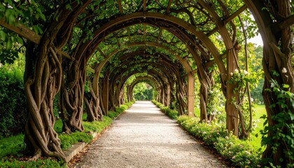 Fototapeta premium Woven Tree Branches Archway Over a Gravel Pathway in Nature