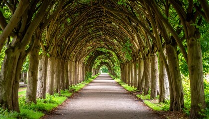 Fototapeta premium Woven Tree Branches Form Natural Archway Over Serene Pathway