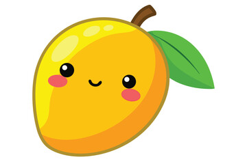 Kawaii Mango Character with Happy Face Vector Art, Fun Tropical Fruit Graphic for Coloring and Print