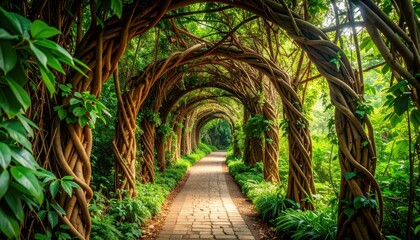 Obraz premium Serene Pathway of Woven Vines Creating a Natural Tunnel in Jungle