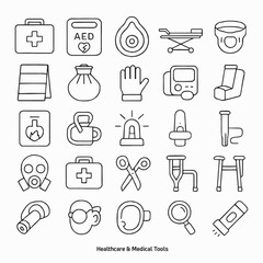 Emergency and First Aid Line Icon Set