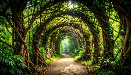 Obraz premium Woven Vines Forming a Natural Tunnel Pathway Through the Jungle
