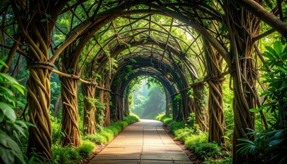Obraz premium Woven Vines Creating a Natural Tunnel Pathway in a Lush Jungle