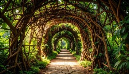 Fototapeta premium Woven Vines Creating a Natural Tunnel Pathway in a Lush Jungle