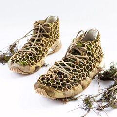Unique Cellular Sneakers with Embedded Moss and Natural Aesthetics