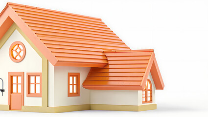 christmas, background, vector, illustration, holiday, celebration,, Close up of a small cartoon house with an orange roof and trim on a white background in studio lighting