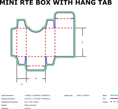 Mini rte box packaging template with hang tab die-cut design