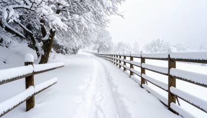 Naklejka premium Pathway Through Dense Snowstorm Creating Whiteout Conditions