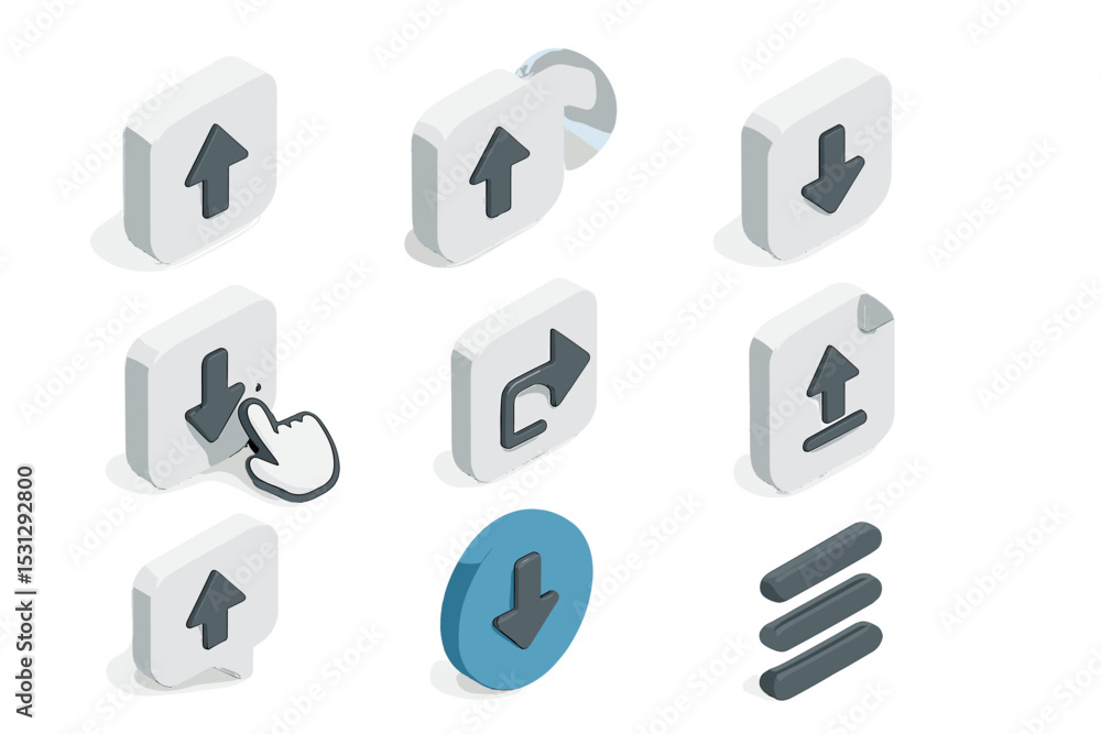 Poster 3d arrow icons with hand cursor highlighting interface elements on gradient background