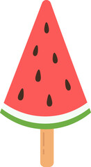 Watermelon ice cream on stick. Summer watermelon popsicle. Frozen dessert, sweet food or fruit theme. Vector illustration isolated on white background.