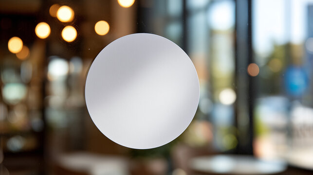  blank white round sticker on a window
