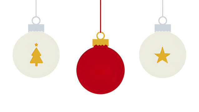 christmas, background, vector, illustration, holiday, celebration,, Three christmas ornaments hanging with a red ornament in the center and two white ornaments on sides