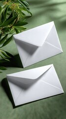 Blank envelopes on sage background