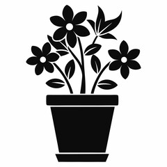 Flower Pot Silhouette Icon on White Background for Garden or Plant Design
