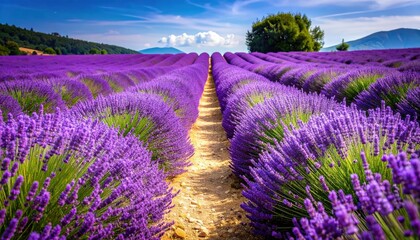 Obraz premium Vibrant Lavender Pathway Through Picturesque Field in France