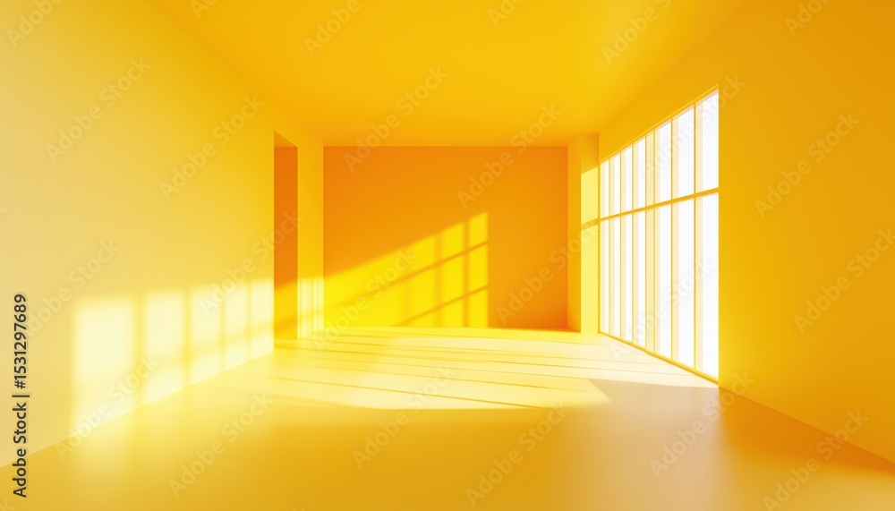 Poster yellow abstract with gradient in an empty room studio: using yellow gradient for a shiny studio with