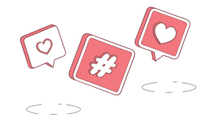 Minimalist Vector Set of Floating Social Media Icons Hearts, Hashtags, and Speech Bubbles - Perfect for Web Design and App Development
