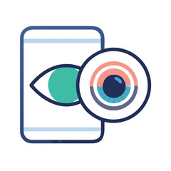 Eye icon with smartphone and contact lenses concept  