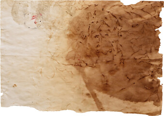 A stained and aged paper with visible creases and discoloration patterns seen