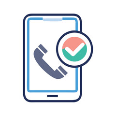 Smartphone with phone icon and check mark in minimalistic style  