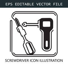 Screwdriver Icon Logo Vector Image in Black and White
