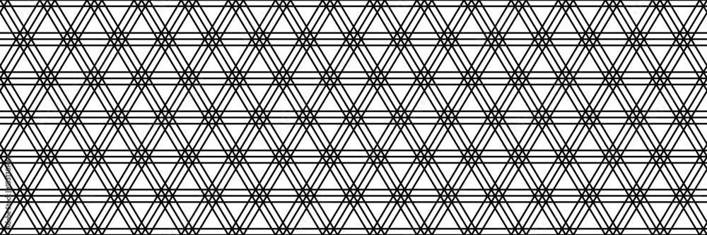 Poster horizontal seamless outline black triangle and hexagon design for pattern and background.