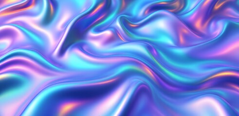 Obraz premium 3D Render Metallic Liquid Background Neon Holographic Foil Texture in Blue and Purple