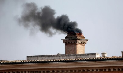 Dark Smoke Billowing from a Brick Chimney