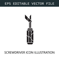 Screwdriver Icon Logo Vector Image in Black and White
