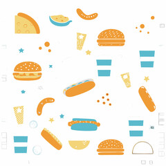 Cartoon Fast Food Vector – Burger, Hot Dog, Taco, Burrito, Chili EPS Illustration