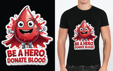 Cheerful Blood Drop Superhero Urging Blood Donation, Promoting Heroism and Saving Lives