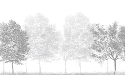 Modern Nature Wall Mural: Black & White Tree Silhouettes Background Design © csinie1