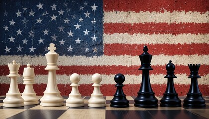 Naklejka premium Strategic Alliance on the Chessboard with American Flag