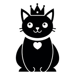 Cute Black Cat Wearing a Crown and Heart Collar