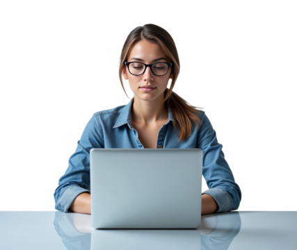 Frustrated Office Worker Portrait PNG - Young Female Professional with Laptop for Work Stress and Burnout Concepts