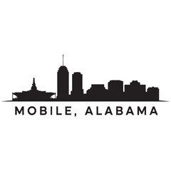 Fototapeta premium Mobile skyline horizontal banner. Mobile, Alabama. Vector template for your design. Vector black silhouette. with white background