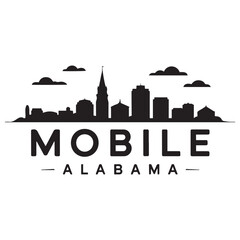 Obraz premium Mobile skyline horizontal banner. Mobile, Alabama. Vector template for your design. Vector black silhouette. with white background