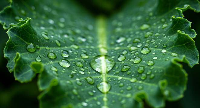 DewKissed Kale Leaf Close Up Vibrant Green Texture - Powered by Adobe