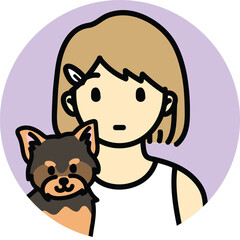 icon people pet-friendly, Yorkshire terrier puppy, cute pet, woman with dog