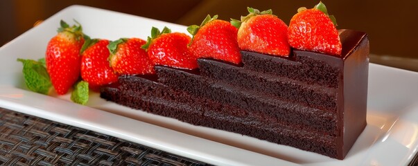 Decadent Chocolate Cake with Fresh Strawberries
