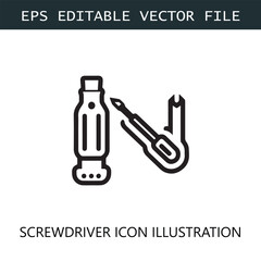 Screwdriver Icon Logo Vector Image in Black and White
