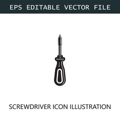 Screwdriver Icon Logo Vector Image in Black and White
