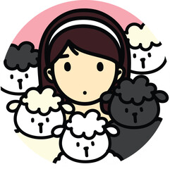 icon people pet-friendly woman with many sheep, farmer, black sheep, animal owner, pet owner