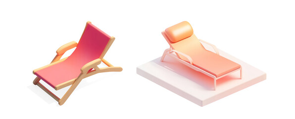3D Beach lounge chair on a Transparent Background